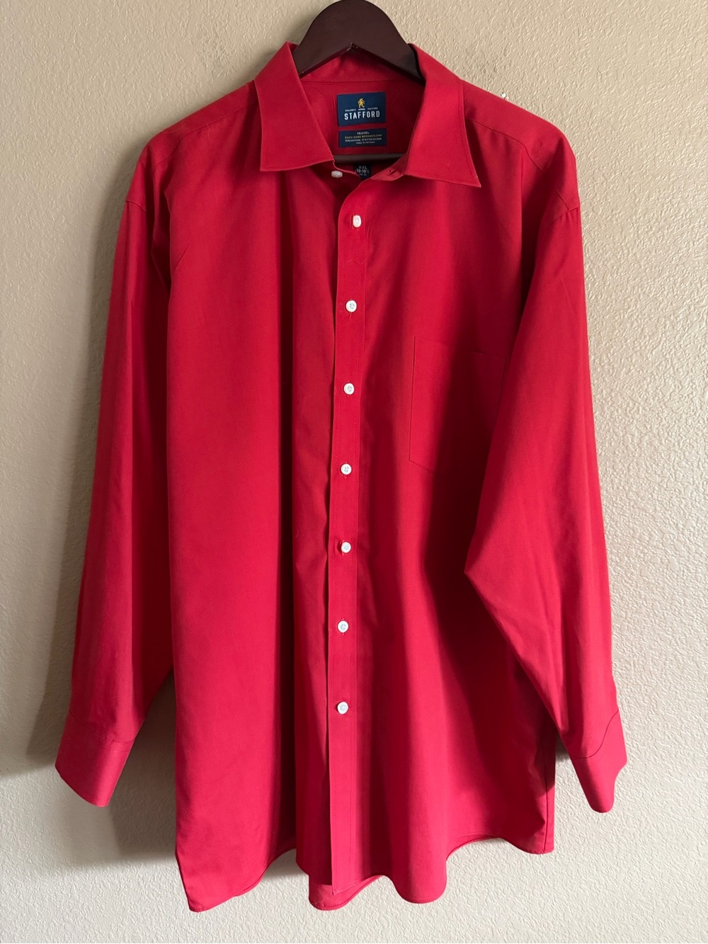 Stafford Travel Men's Red Button-Front Dress Shirt Long Sleeve Size XXL 18-18.5